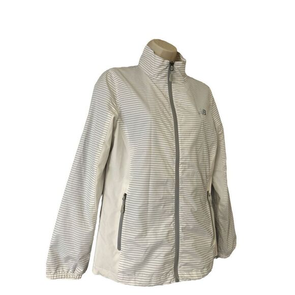 New Balance Women’s Gray White Striped Windbreaker Jacket Full Zip Size Small - Picture 2 of 11